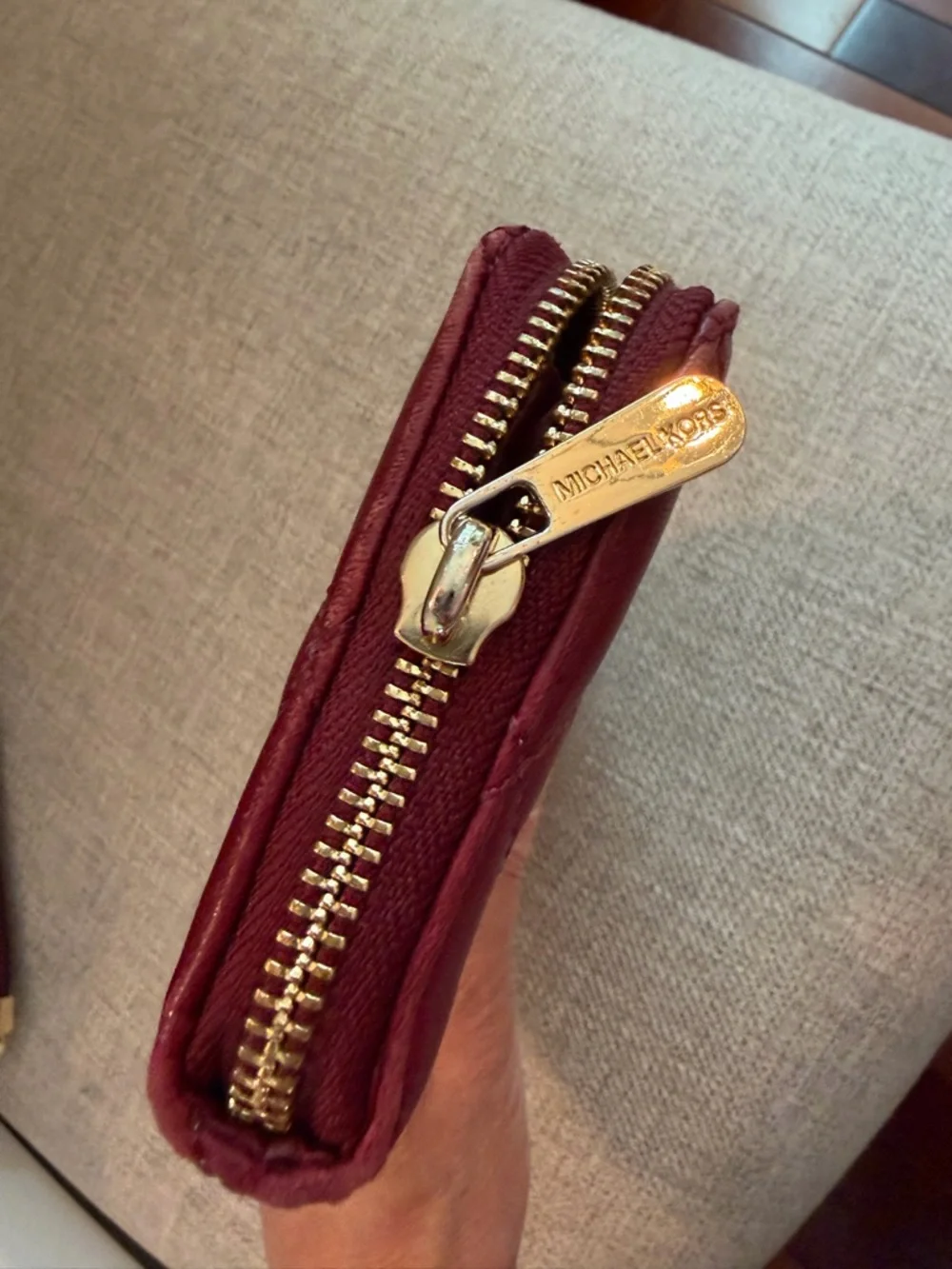 Michael Kors Quilted Zip Wallet - Burgundy with Gold Hardware - Picture 2 of 5